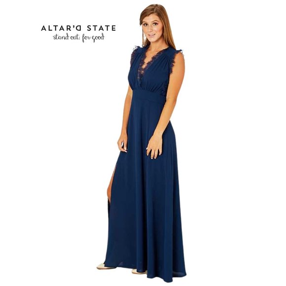 NEW Navy Valetta Maxi Dress V-neck Lace Sleeveless - Picture 2 of 14